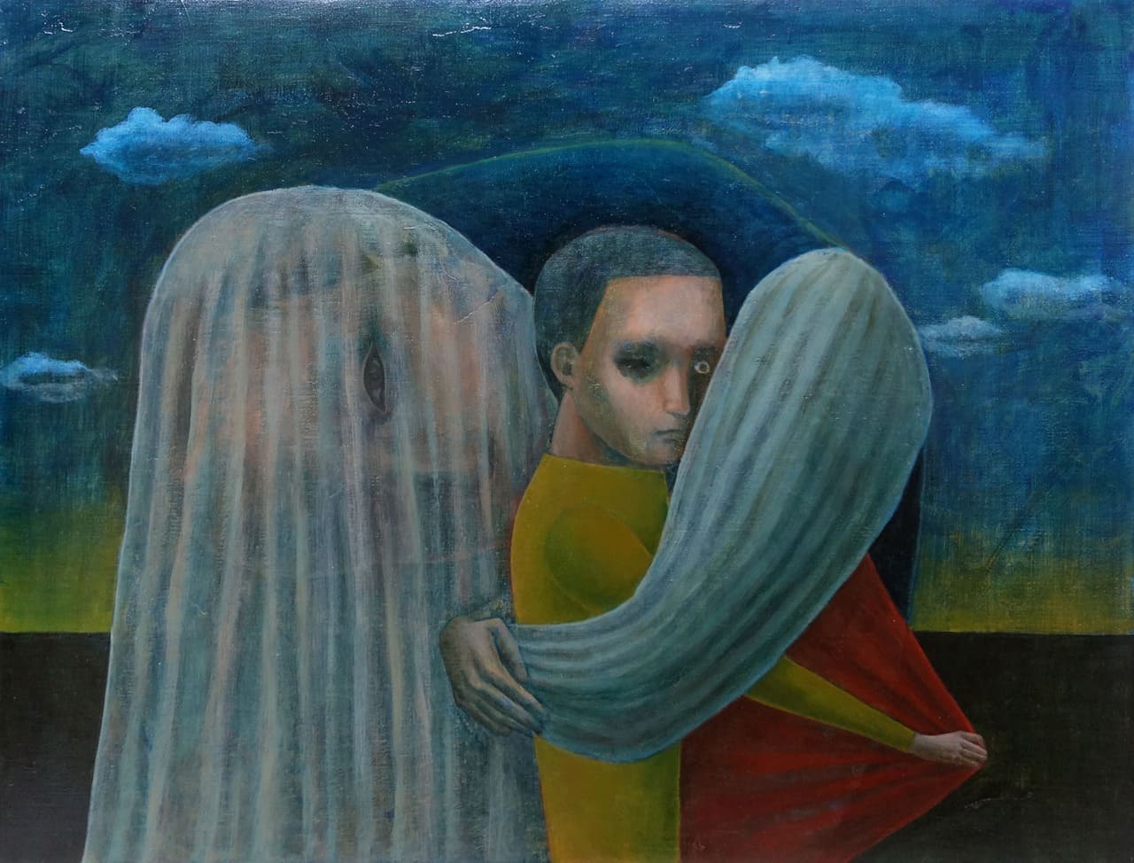 油絵作品「守る」